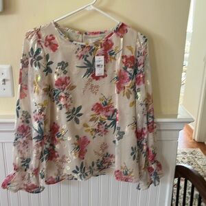 Loft blouse with pink, gold and green